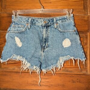 Forever 21 Blue High-Waisted Distressed Jean Shorts